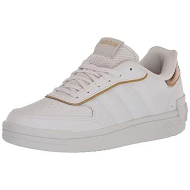 Imagem de adidas Tênis de basquete feminino Postmove Se, Branco/branco/ouro fosco, 9.5