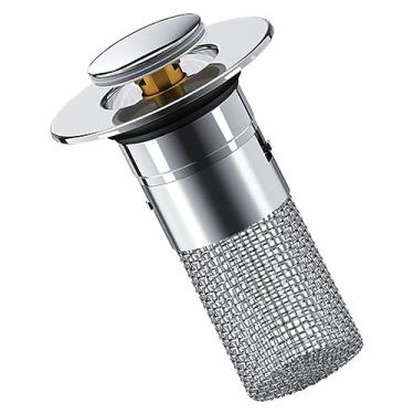 Imagem de VINTORKY Escorredor Lavatório Núcleo Salto Push Rolha Ralo Tampa Do Dreno Filtro Tomada Banho Banheiro Bujão Drenagem Da Pia Cocho Água Cabelo Plugue Aço Inoxidável 304