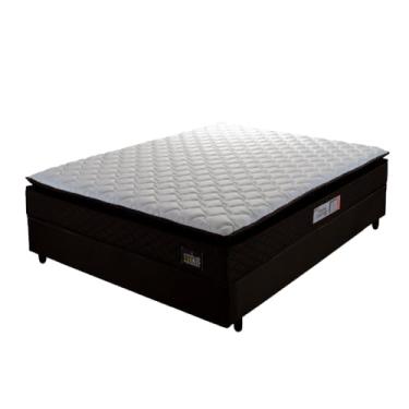 Imagem de Cama Box Casal Colchão Espuma D45 Pillow Top Strong 138x188x62cm Marrom/branco Hellen - Suporta até 150kg por pessoa