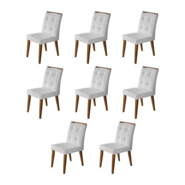 Imagem de Kit 8 Cadeiras Jantar Agatá Estofadas Linho Cinza Com Alça Madeira Maciça Imbuia