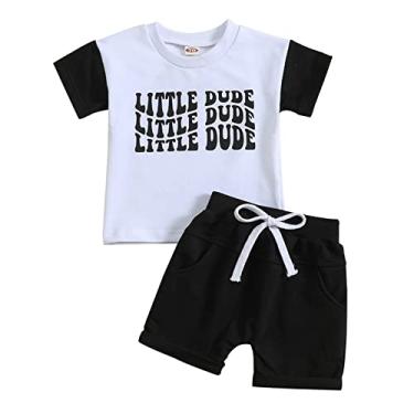 Imagem de Conjunto de camisa e gravata para meninos e crianças pequenas, manga curta, estampas, camisetas, shorts, roupas para bebês e meninos, Branco, 12-18 Months