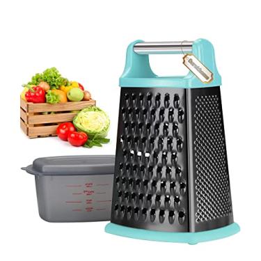 Imagem de Ourokhome Ralador de queijo com alça, ralador de caixa de aço inoxidável, fatiador de vegetais de cozinha de 4 lados, raspador com recipiente para parmesão, repolho, gengibre, limão, chocolate, coco