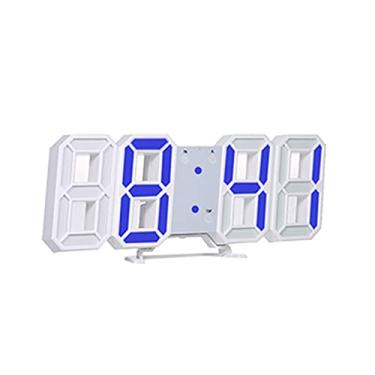 Imagem de Tomshin 3d led relógio digital relógio de mesa eletrônico despertador parede brilhante pendurado relógios branco escudo azul display