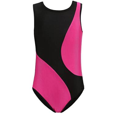 Imagem de SEAUR Collant de ginástica para meninas, roupa de dança, roupa de bicicleta, roupa de ginástica, roupa de ginástica, B sem mangas/vermelho rosa, 14