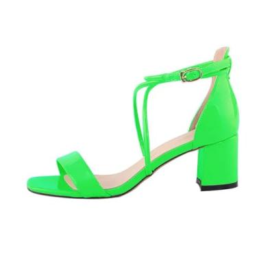 Imagem de Sandálias de couro de tamanho grande femininas salto alto grosso verão casamento tira no tornozelo feminino branco azul vermelho verde sapatos, Sapatos de couro envernizado_d, 37 M EU