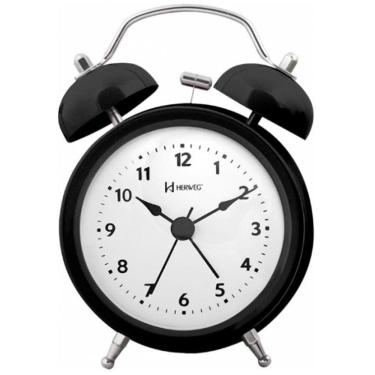 Imagem de Relogio Despertador Retrô Herweg Analógico Preto 2707