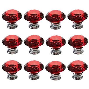 Imagem de 12 peças 30 mm de vidro cristal rosa em forma de diamante puxador de armário de gaveta de armário para armário, armários de cozinha e banheiro, caixa, estante, venezianas, etc. (vermelho)