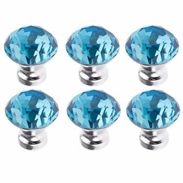 Imagem de Pacote com 6 puxadores de armário de vidro cristal com corte diamante azul celeste puxador de gaveta de armário 30 mm (azul celeste)