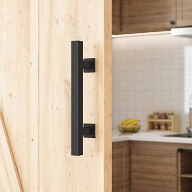 Imagem de Maçaneta de porta de celeiro de tubo quadrado preto, alça e kit embutido, para portas, móveis de cozinha, armário, gavetas, 25 cm de comprimento