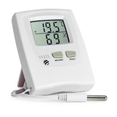 Imagem de TERMO HIGROMETRO DIGITAL COM TEMPERATURA E UMIDADECOM SENSOR EXTERNO PARA PAREDE OU MESA INCOTERM