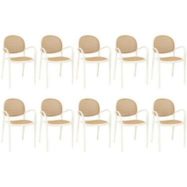 Imagem de Kit 10 Cadeiras De Jantar Roma Com Braço Para Sala E Cozinha - Bege -
