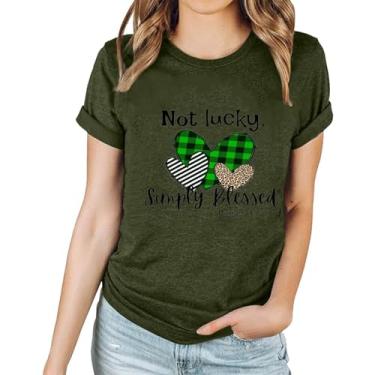 Imagem de Camisetas de Dia de São Patrício para mulheres, moletom com bandeira de trevo, blusa de manga curta, blusas e tops de verão, Camisetas femininas Army Green St Patrick's Day, M
