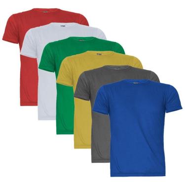 Imagem de Kit 6 Camisetas Masculina Malha Fria Básica Lisa Gola Careca-Masculino
