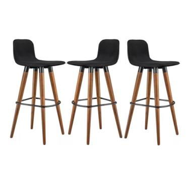 Imagem de Banqueta 95cm Alta Com Encosto Assento Preto 4 Pés de Madeira Maciça Para Balcão De Cozinha Bancada Gourmet Reforçada Linha Alta Premium- Kit C/3 Unidades