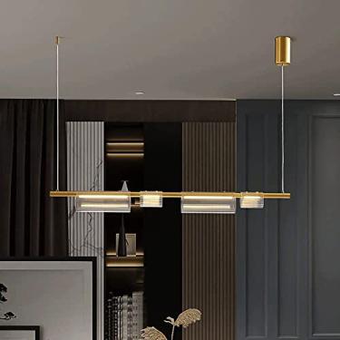 Imagem de Luminária pendente moderna regulável tricolor de 40 W, iluminação pendente de lustre linear de latão, luminária suspensa de teto dourado para ilha de cozinha fabricada na China