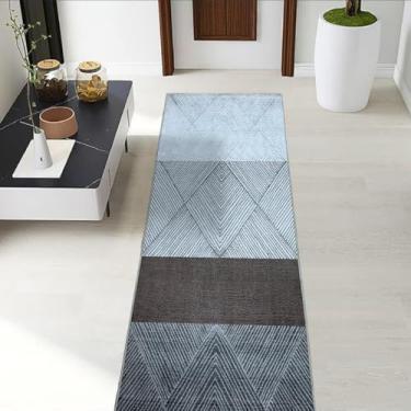 Imagem de Tapete Passadeira Sala Quarto 0,60m x 1,80m Antiderrapante Berlim Estampado Abstrato Moderno (Marrom)