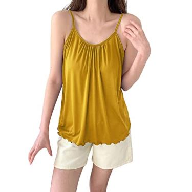 Imagem de Regata feminina com alças finas para sair, plus size, sem mangas, linda, blusa de verão, boho, colete formal, Amarelo, G