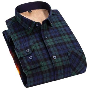 Imagem de Roupas masculinas de lã inverno algodão flanela grosso quente camisa formal casual manga longa ajuste bolso fleece, 2006, P