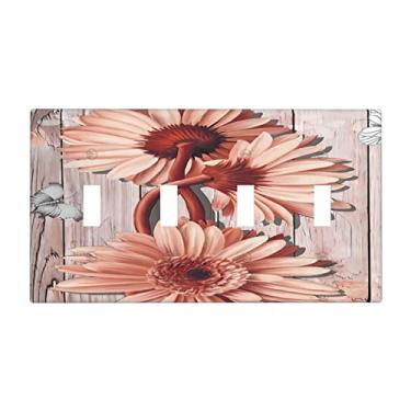 Imagem de Placa decorativa para interruptor de luz de girassol com 4 gangs, placa decorativa de parede com interruptor quádruplo para banheiro