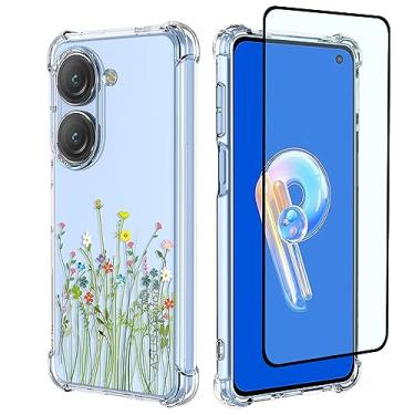 Imagem de GTBDEKI Capa de telefone para Zenfone 9, Zenfone 9z AI2202 com protetor de tela, capa transparente com padrões de jardim de flores capa protetora para celular para Asus Zenfone 9 buquê de flores