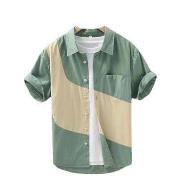Imagem de Camisas casuais de algodão masculinas estilo casual patchwork manga curta camisa masculina verão manga curta, 1243 En8, G
