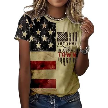 Imagem de Courtesy of The Red White and Blue Camisetas femininas vintage música country camiseta casual bandeira americana, Multicolorido-1, P