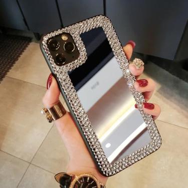 Imagem de Espelho acrílico strass para iphone 15 14 13 12 11 diamante incrustado maquiagem espelho caso de telefone, espelho, para iphone6 6s