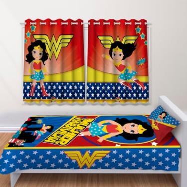 Imagem de Conjunto de Quarto Infantil Jogo de Leçol + Cortina Super Mulher Herói
