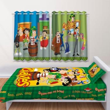 Imagem de Conjunto de Quarto Infantil Jogo de Leçol + Cortina Turma do Chaves Desenho