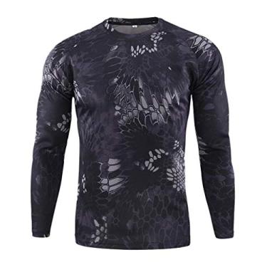 Imagem de DUEIG Camiseta masculina de secagem rápida, camuflada, manga comprida, para caminhada, leve, justa, esportiva, 11 - preto, XXG