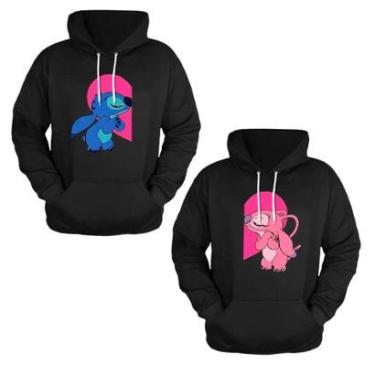 Imagem de Kit 2 Blusas Frio Moletom Canguru Com Capuz Casal Namorados Stitch E Angel-Masculino