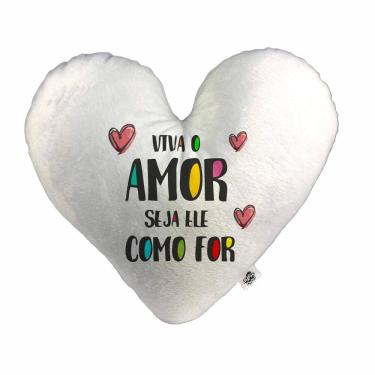 Imagem de Almofada Coração Pelúcia Viva o Amor Seja Ele Como For Namorados Tamanho:G