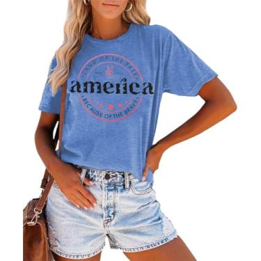 Imagem de Camiseta feminina 4th of July Independence Day Summer 1776 USA America Memorial Day Graphic Tees Tops, 51-a-azul, P