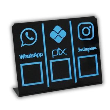 Imagem de Placa Pix,Whats e Insta Para Pagamento QR Code Preta - Kit 2 UNID Cor: Preto com Azul