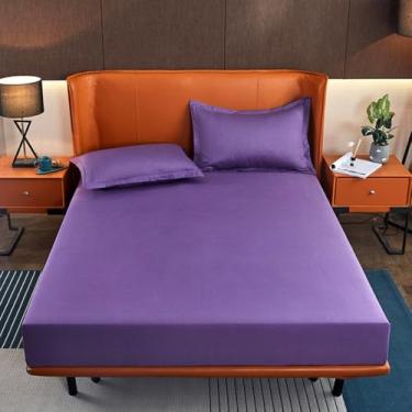 Imagem de Lençol de algodão com faixas elásticas, capas de colchão ajustáveis antiderrapantes para cama individual, casal, king size, 140/160/200 cm, roxo, 120 x 200 cm x 30 cm