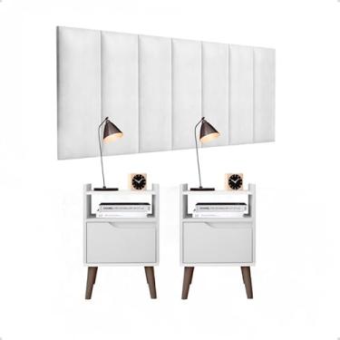 Imagem de Conjunto Cabeceira Cama Casal 1,60 m Com 2 Criados-Mudos Quarto, Gabriela, Branco