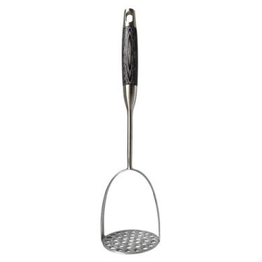 Imagem de UPTALY 1 peça de espremedor de batatas de aço inoxidável com cabo de madeira de ébano (35 cm), espremedor grande de abacate, espremedor de cozinha preto, para prensar cenoura, banana, abóbora, frutas