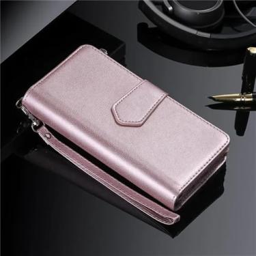 Imagem de Capa magnética de couro flip para Samsung Galaxy A14 A24 A54 A13 A23 A33 A53 A73 A32 A52 S24 Ultra S23 FE Capa carteira com zíper, ouro rosa, para Samsung A22 (5G)