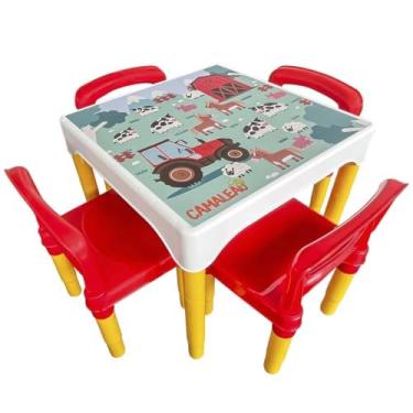 Imagem de Kit Conjunto Mesa Infantil Com 4 Cadeiras Escolar Plástica Camaleão (Fazendinha)