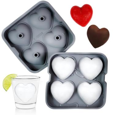 Imagem de Bandeja de cubo de gelo I LOVE Cube, molde de gelo em coração 3D, cubo grande grande de coração - molde de gelo em formato de coração de 6,5 cm para uísque, coquetel, bebidas, chá gelado e café
