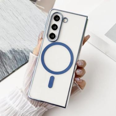 Imagem de Para Samsung Galaxy Z Fold 6 5 4 3 Fold6 Fold5 Fold4 Fold3 5G Capa de telefone transparente com revestimento magnético Capa protetora transparente, azul, para Galaxy Z Fold 5