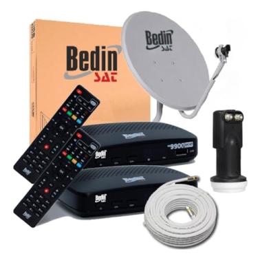 Imagem de Kit Completo Antena Parabólica Digital Banda Ku Bedin + 2 Receptores + LNBF Duplo + Cabo 15m