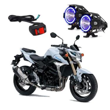 Imagem de Par Farol de Milha Angel Eye U7 Azul para Moto Suzuki GSR 750 2014 201