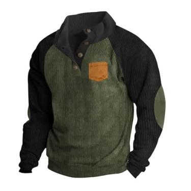 Imagem de Generic Moletom masculino de manga comprida patchwork, gola alta, pulôver ao ar livre, sem chapéu, retrô, camiseta de trilha, escalada, Verde militar, 3G