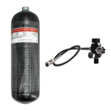 Imagem de TUXING Estação de enchimento de paintball de tanque de ar de fibra de carbono 6,8L 4500psi com dois medidores de pressão até com mangueira de 50 cm Paintball HPA Tanque M18*1,5
