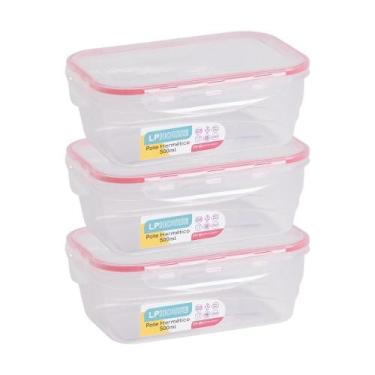 Imagem de 3 Potes Herméticos 500ml c/ Tampa Trava Freezer Microondas - LP House,
