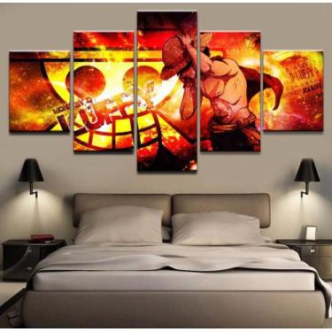 Imagem de Quadros Decorativos 5 Peças Luffy Chamas One Piece - KYME