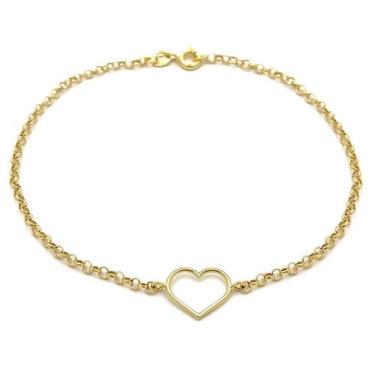 Imagem de Pulseira Portuguesa Em Ouro 18k com Berloque Pingente Coração Bracelet