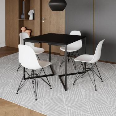Imagem de Mesa Jantar Industrial Quadrada 90cm Preta Base V com 4 Cadeiras Eames