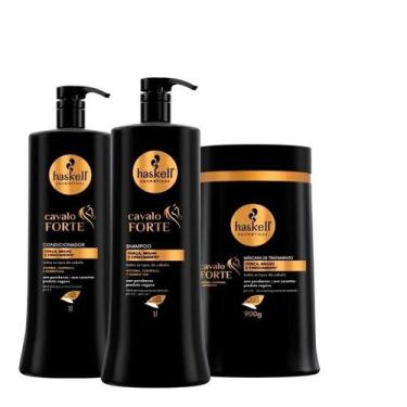 Imagem de Kit Haskell Cavalo Forte Shampoo 1 Litro 1 Condicionador 1 Litro 1 Mas